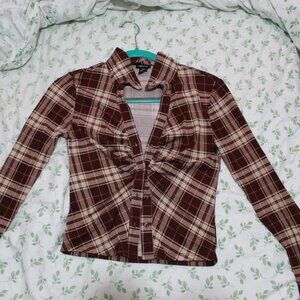 rue21 Women's Brown Plaid Long Sleeve